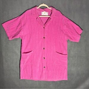 VTG Stan Herman Pink Chenille Robe Button Front Housecoat 1X